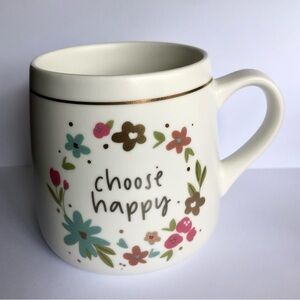 Karma Floral Mug with 'Choose Happy' Design - Cream and Multicolor